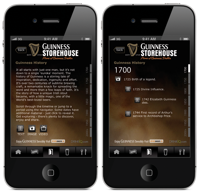 App screenshots, Guinness History section